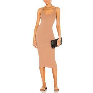 Enza Costa Brown Silk Rib Tank Midi Dress Size S